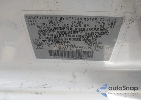 2017 Nissan Versa 1.6 Sv z USA, uszkodzony, nr VIN 3N1CN7AP6HL899645